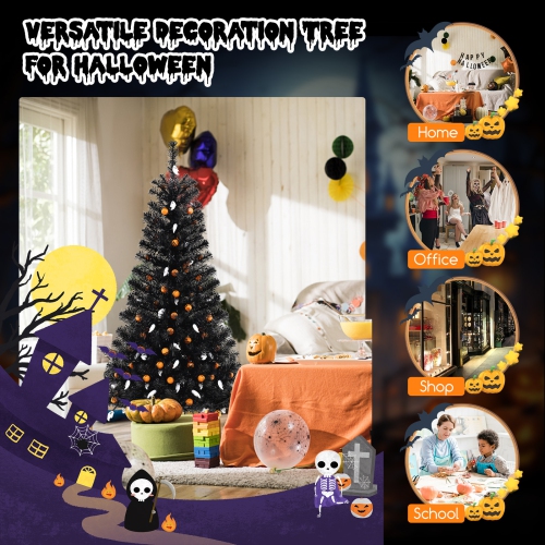 Costway 4.5 FT Artificial Halloween Tree with 281 Branch Tips 65 Orange Pumpkin Lights