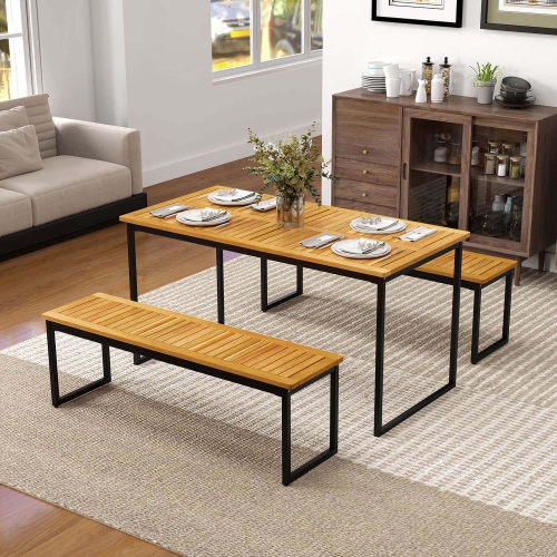 Costway 51" Wooden Outdoor Bench Patio Dining Bench with Acacia Wood Seat Natural