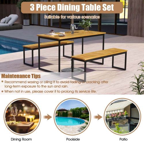 Costway 51" Wooden Outdoor Bench Patio Dining Bench with Acacia Wood Seat Natural