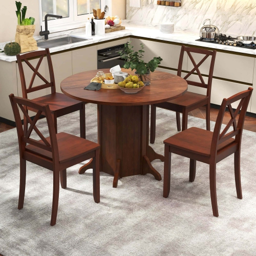Costway 42" Wooden Kitchen Table Round Dining Table with Pedestal Base for 4-6 People