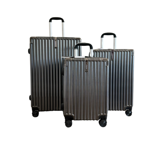 Image 1 of 4.. TRAVLR Strokes 3 Piece Hardside Luggage Set Expandable, Mute Eight Wheels Wheels and TSA Lock- Dark Grey