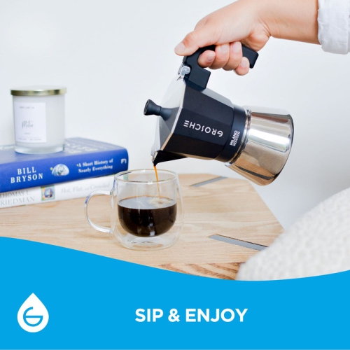 MILANO INDUCTION Stovetop Espresso Maker, Stainless Steel Moka Pot - 6 Espresso Cups, Black