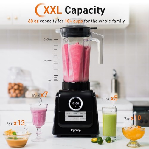 JOYOUNG 2L Smoothie Blender, 1300W Smoothie Blender with LED Screen, 5 Presets, 10 Speeds, Dishwasher Safe