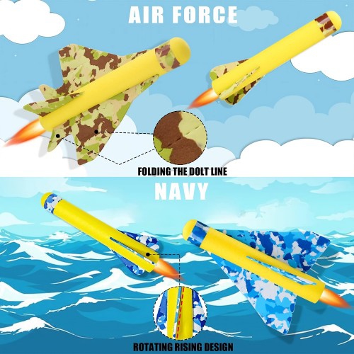 Ensemble de 4 fusées d'extérieur à moteur Step-Powered Rocket, planeur Stunt Flyer, avion en mousse avec lanceur réglable pour enfants, garçons et