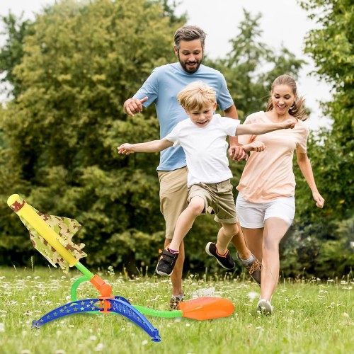 Ensemble de 4 fusées d'extérieur à moteur Step-Powered Rocket, planeur Stunt Flyer, avion en mousse avec lanceur réglable pour enfants, garçons et