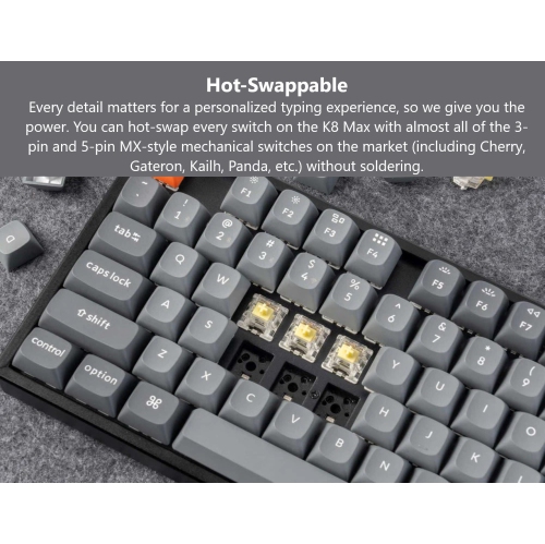 Keychron K8 Max Wireless RGB Hotswap Mechanical Gaming Keyboard – TKL Layout, K Super Brown Switches – Compatible with Windows & macOS, Black (K8M-J3)