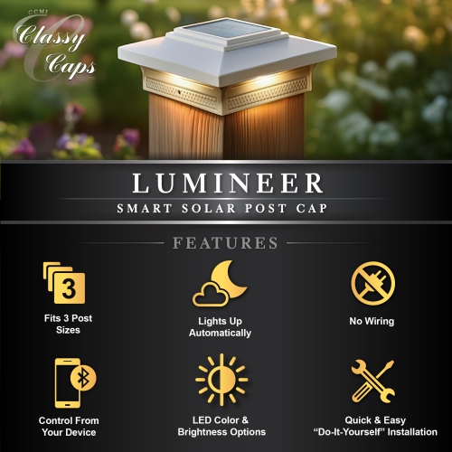 Classy Caps Lumineer Smart Solar Post Cap White - 2 pack