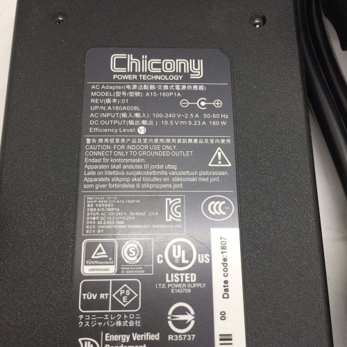Chicony 180W AC Adapter Charger for MSI Laptops - Model A15-180P1A, 19.5V 9.23A Power Supply