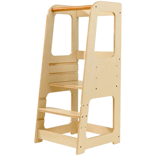 Blessy Toddler Tower, Learning Standing Tower, Kitchen Helper 2 Step Stool with Adjustable Height Platform and Safety Rail, Wood