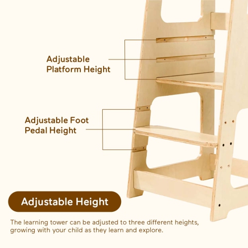 Tour pour jeune enfant Blessy, tour d'apprentissage debout, tabouret à 2 marches Kitchen Helper avec plateforme à hauteur réglable et rail de