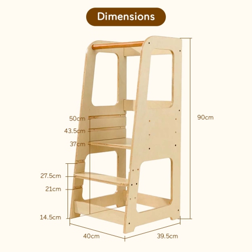 Tour pour jeune enfant Blessy, tour d'apprentissage debout, tabouret à 2 marches Kitchen Helper avec plateforme à hauteur réglable et rail de