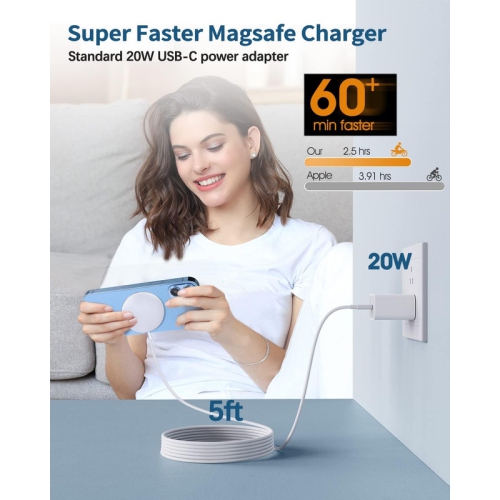 Magnetic Wireless Charger Mag-Safe Charger for iPhone 16/15/14/13/12 Series Convertible Magnet Wireless Charging Stand/Pad with 20W Adapter 5ft Cable