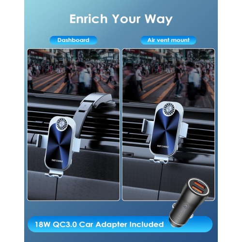Support de chargeur sans fil pour l'auto Support de téléphone cellulaire, chargement rapide, tableau de bord pour bouche d'air Chargeur pour l'auto