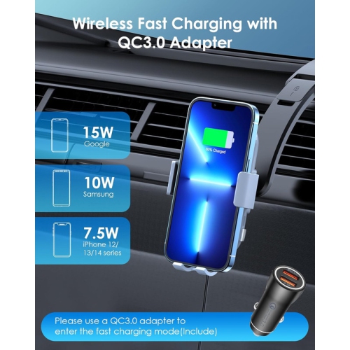 Support de chargeur sans fil pour l'auto Support de téléphone cellulaire, chargement rapide, tableau de bord pour bouche d'air Chargeur pour l'auto