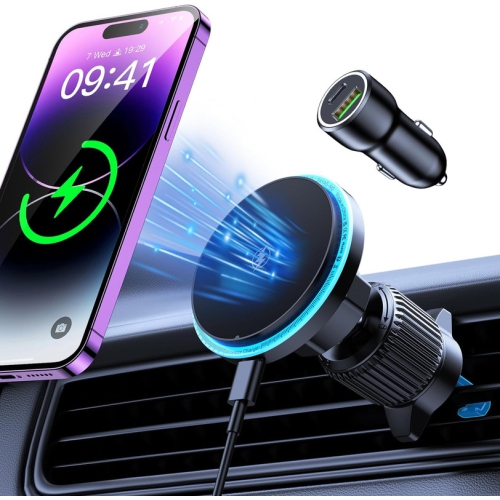 Wireless Car Charger, Compatible with Magsafe Car Mount Charger, Auto-Alignment Fast Charger, Magnetic Phone Holder Car Compatible with iPhone 16/15/