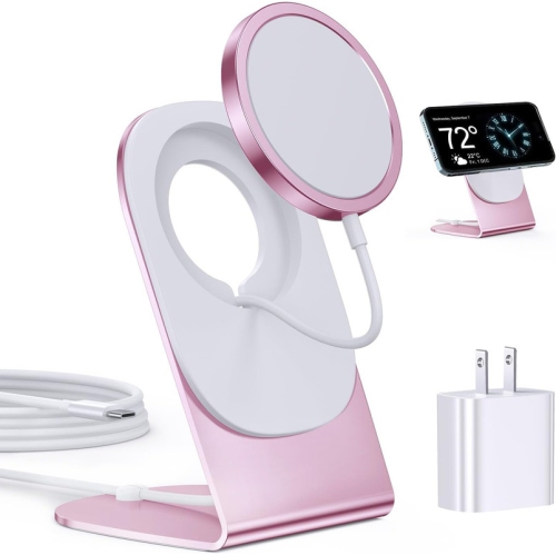 Image 1 of 8.. Magnetic Wireless Charger Mag-Safe Charger for iPhone 15/14/13/12 Series Convertible Magnet Wireless Charging Stand/Pad with 20W Adapter 5ft Cable