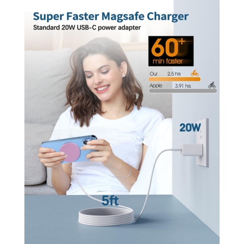 Magnetic Wireless Charger Mag-Safe Charger for iPhone 15/14/13/12 Series Convertible Magnet Wireless Charging Stand/Pad with 20W Adapter 5ft Cable