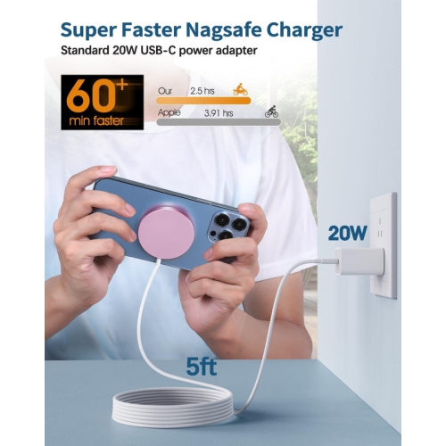 Magnetic Wireless Charger Mag-Safe Charger for iPhone 15/14/13/12 Series Convertible Magnet Wireless Charging Stand/Pad with 20W Adapter 5ft Cable