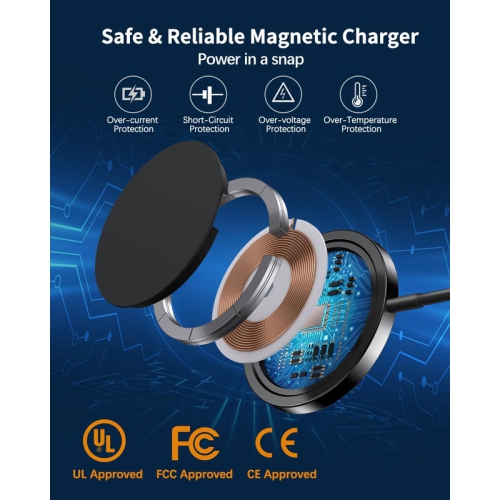 Magnetic Wireless Charger Mag-Safe Charger for iPhone 15/14/13/12 Series Convertible Magnet Wireless Charging Stand/Pad with 20W Adapter 5ft Cable