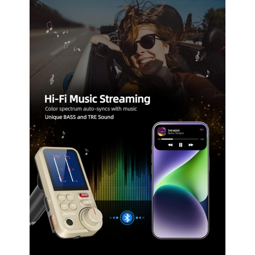 FM Bluetooth Transmitter for car, Strong Microphone Bluetooth Car Adapter with 1.8" Color Screen for Hands Free Calls, Supports QC3.0 Charging,