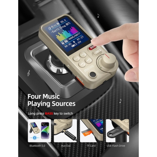 FM Bluetooth Transmitter for car, Strong Microphone Bluetooth Car Adapter with 1.8" Color Screen for Hands Free Calls, Supports QC3.0 Charging,