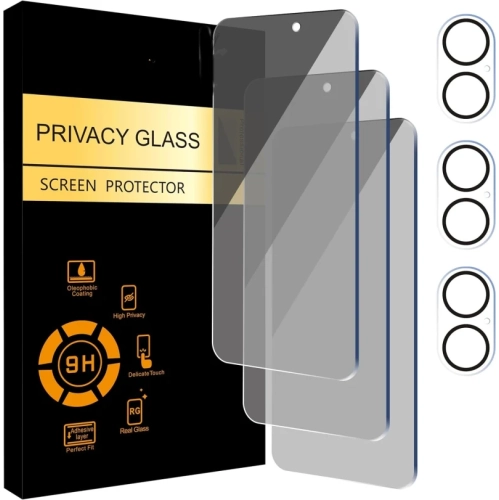 Paquet de 3 protecteurs d'écran de confidentialité pour iPhone 16 + 3 protecteurs de lentille de caméra, verre trempé anti-espion, compatible avec