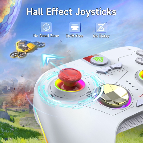 Manette sans fil EasySMX X15/manette de jeu pour Switch/éclairage PC-RVB/manches à effet Hall/gâchettes à effet Hall - Blanc