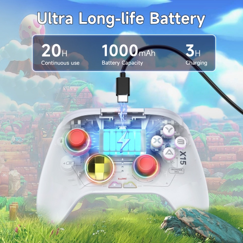 Manette sans fil EasySMX X15/manette de jeu pour Switch/éclairage PC-RVB/manches à effet Hall/gâchettes à effet Hall - Blanc