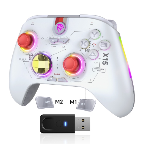 Manette sans fil EasySMX X15/manette de jeu pour Switch/éclairage PC-RVB/manches à effet Hall/gâchettes à effet Hall - Blanc