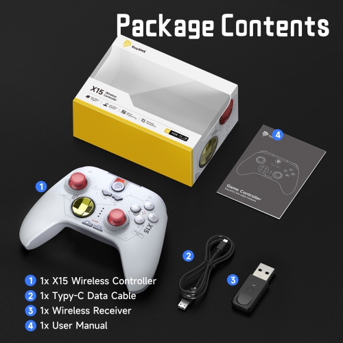 Manette sans fil EasySMX X15/manette de jeu pour Switch/éclairage PC-RVB/manches à effet Hall/gâchettes à effet Hall - Blanc