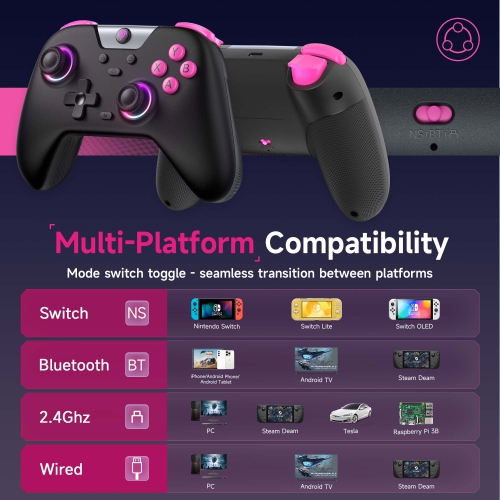 Manette sans fil EasySMX X05 pour Switch/PC/Android - Manette Bluetooth avec manches à balai à effet Hall et gâchette, Turbo, vibrations, RVB -B