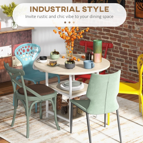 HOMCOM Round Dining Table for 4-6 People, 39.4 Inch Industrial Kitchen Table with Storage Shelves for Dining Room, Oak