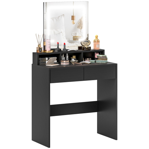 HOMCOM  Makeup Vanity Desk \w Mirror And Lights, for Bedroom, Modern Led Lighted Dressing Table \w 2 Storage Drawers, 3 Compartments, 3 Lighting