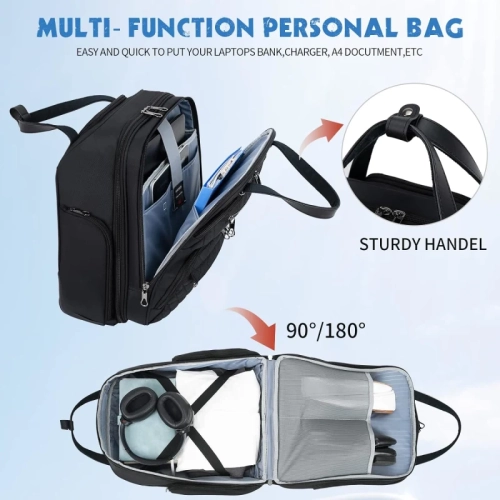 Lightweight 16-Inch Carry-On Underseat Luggage for Women - Multi-Functional Overnight Suitcase, Black