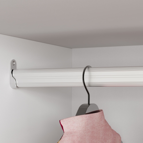 Famapy Multi-Functional Wardrobe Armoire with Hanging Rod, Shelves, and Two Large Drawers for Organized Bedroom Storage White