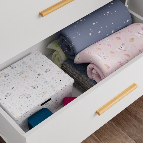 Famapy Multi-Functional Wardrobe Armoire with Hanging Rod, Shelves, and Two Large Drawers for Organized Bedroom Storage White