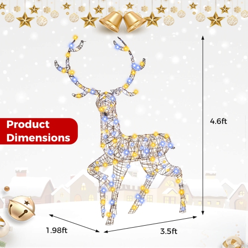 Costway 4.6 FT Pre-Lit Christmas Reindeer with 300 Bright LED Lights Zip Ties Ground Stakes