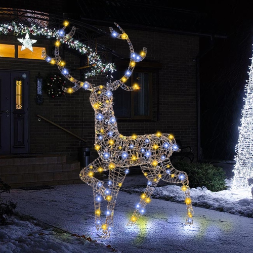 Costway 4.6 FT Pre-Lit Christmas Reindeer with 300 Bright LED Lights Zip Ties Ground Stakes