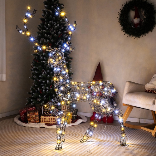 Costway 4.6 FT Pre-Lit Christmas Reindeer with 300 Bright LED Lights Zip Ties Ground Stakes