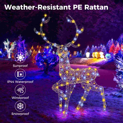 Costway 4.6 FT Pre-Lit Christmas Reindeer with 300 Bright LED Lights Zip Ties Ground Stakes