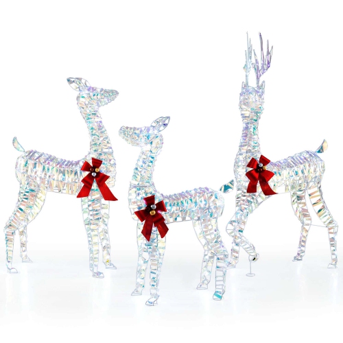 COSTWAY  3-Piece Large Lighted Christmas Reindeer Family With Led Lights & Bows Buck