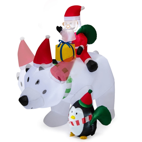 Image 1 de 10.. Ours polaire gonflable de 7 pi avec sacs-cadeaux en forme de pingouin et boîte-cadeau de Costway