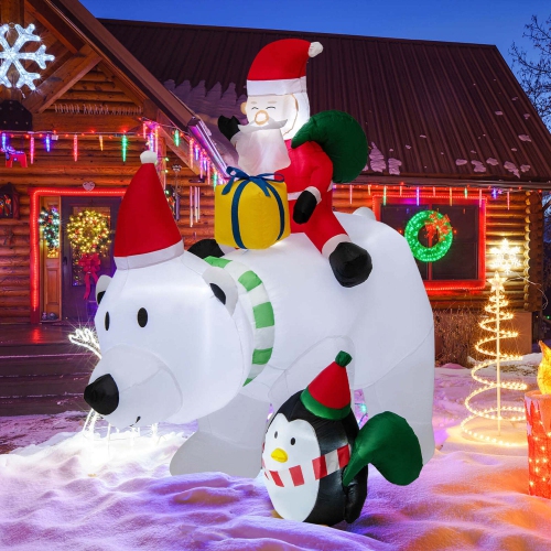 Costway 7 FT Tall Inflatable Polar Bear with Penguin Gift Bags & Gift Box Shaking Head