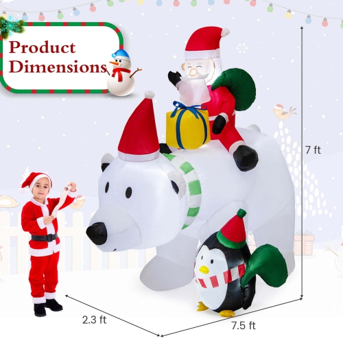 Costway 7 FT Tall Inflatable Polar Bear with Penguin Gift Bags & Gift Box Shaking Head