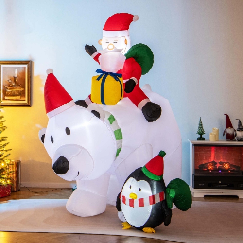 Costway 7 FT Tall Inflatable Polar Bear with Penguin Gift Bags & Gift Box Shaking Head