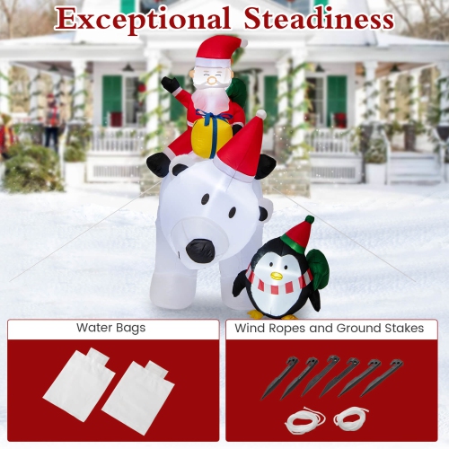 Costway 7 FT Tall Inflatable Polar Bear with Penguin Gift Bags & Gift Box Shaking Head