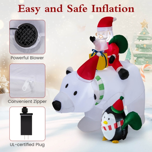 Costway 7 FT Tall Inflatable Polar Bear with Penguin Gift Bags & Gift Box Shaking Head