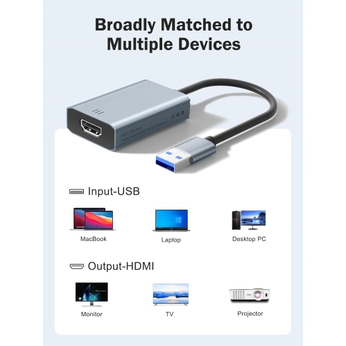 USB A to HDMI Adapter, USB 3.0 to HDMI Converter, Supported Mirror or Extend Mode, HD 1080P USB to HDMI Cable, for MacBook Mac OS 10.15&Windows 10