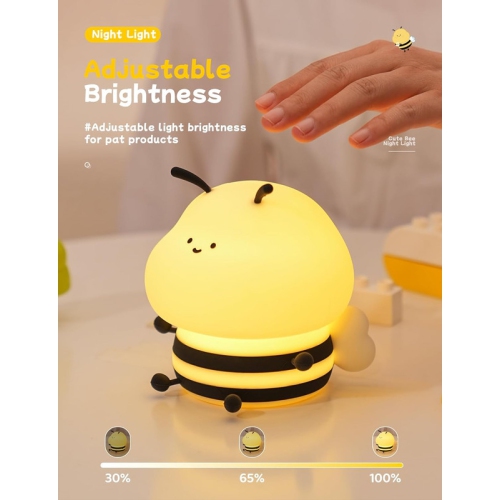 Cute Bee Night Light,Silicone LED Lamp Rechargeable Bedroom Touch Lamp,3 Level Dimmable RGB Rainbow lamp,Suitable for Nursery, Kids Bedroom Decor