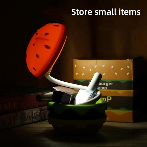 Small Table Lamp Hamburger Night Light Cute Rechargeable LED Desk Lamp with Dimmable Flexible Hose Touch Switch Nursery Night Light Kawaii Desk